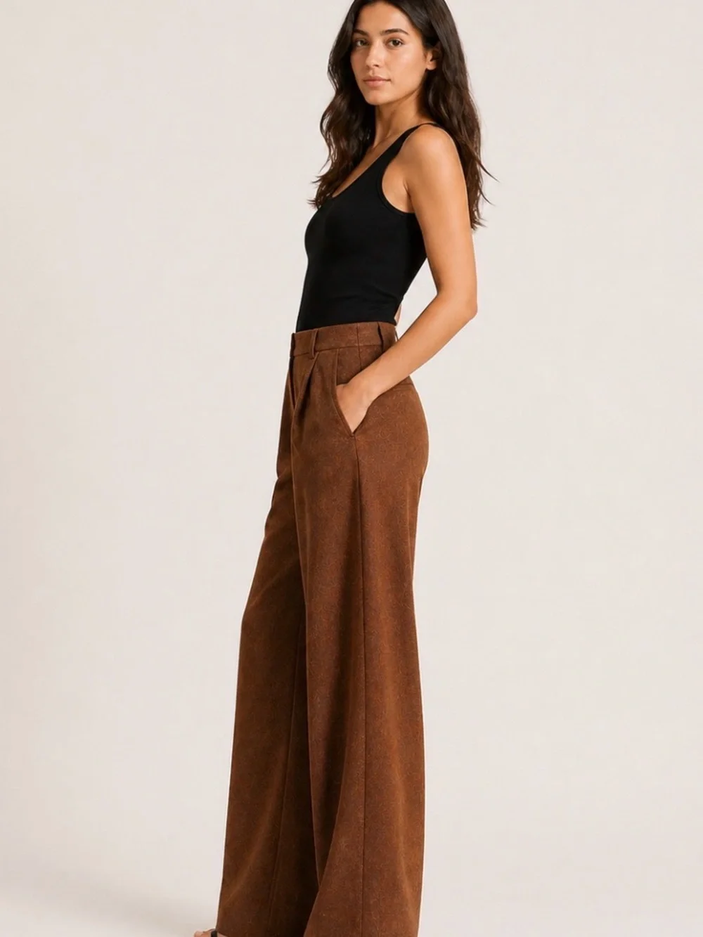 Frank & Oak Gertrude Brown Wool-Blend Wide Leg Tailored Pants Size 4 - Picture 7 of 8